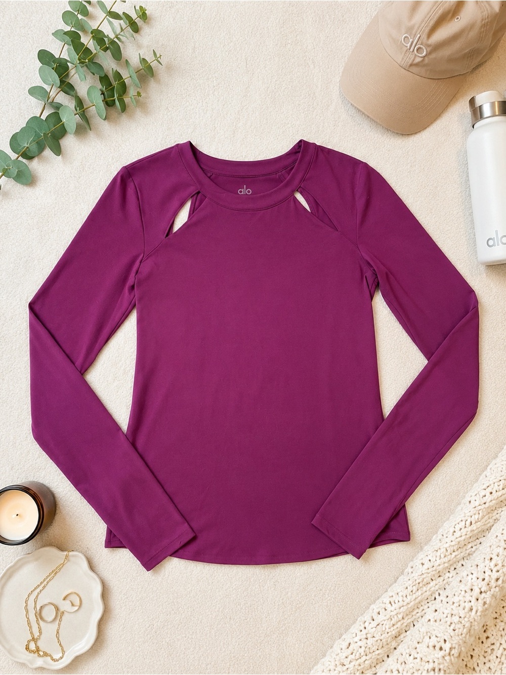 Alo Yoga Mantra Long Sleeve Cutout Top Purple Size Small